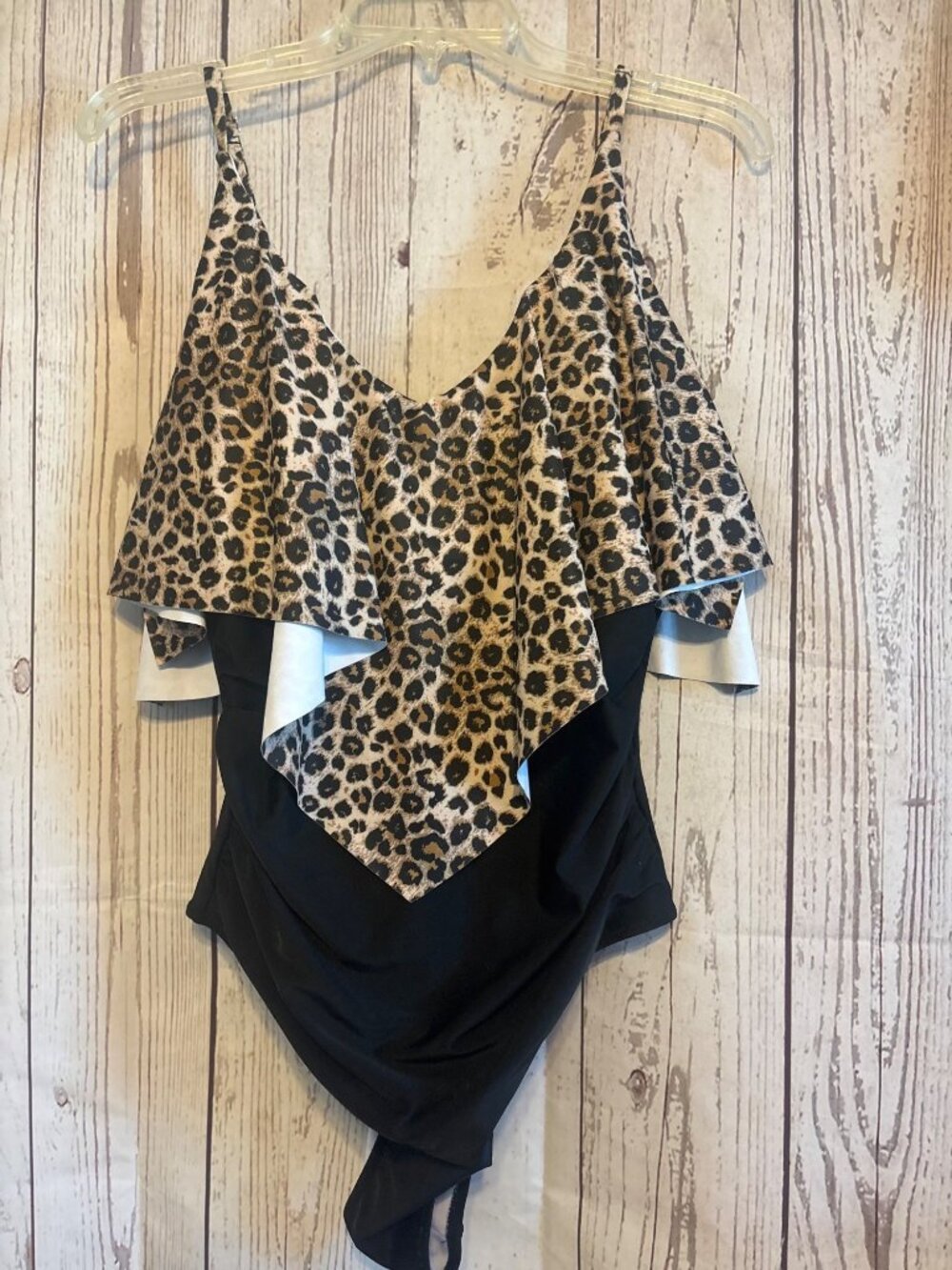 Animal Print Black Flared Bib Front One Piece Size XL - Picture 6 of 10